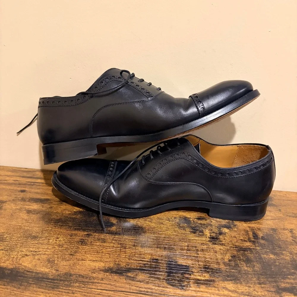 Magnanni Mens Black Leather Cap Toe Brogue Oxford Dress Shoes 16035 Size 8.5 M